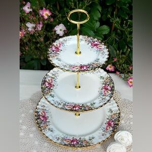 Royal Albert England Autumn Rose Floral Dessert Cake Stand